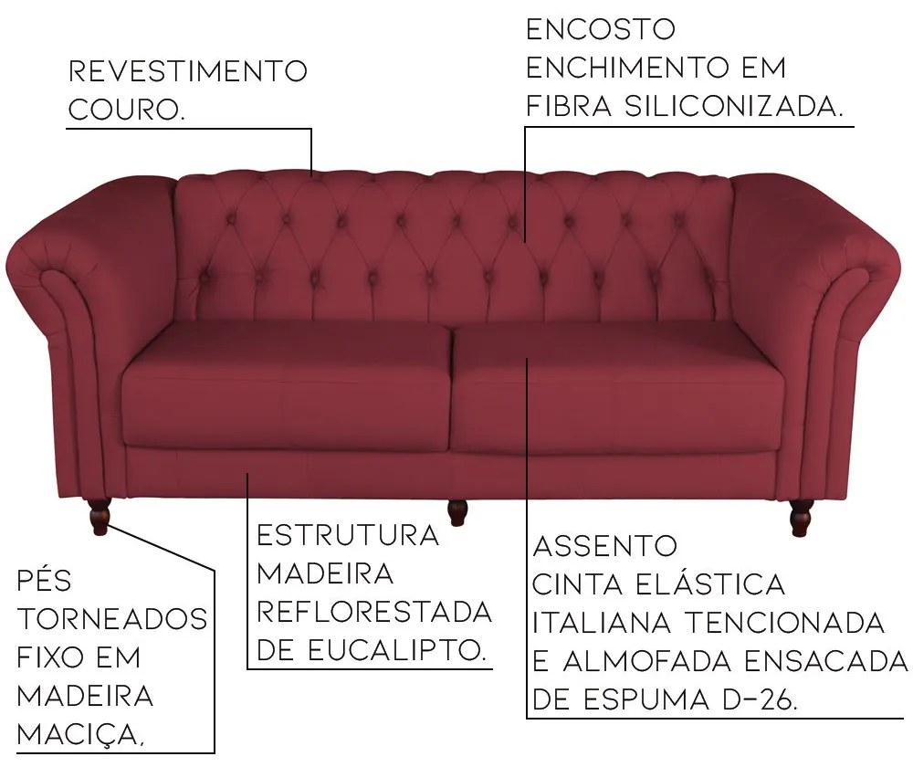 Sofá 4 Lugares Maggiore 260cm Couro Vermelho G58 - Gran Belo