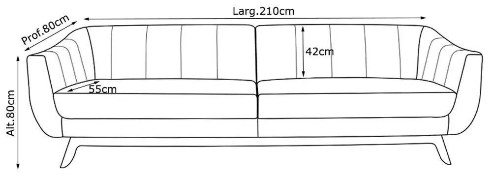 Sofá 3 Lugares Boomer 210cm PU Sintético Preto G15 - Gran Belo
