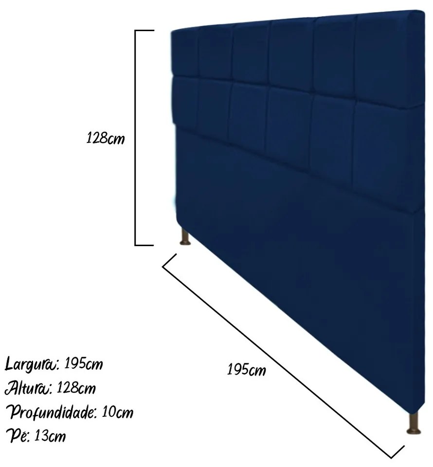 Cabeceira Estofada Damares 195 cm King Size Com Botonê Suede Azul Marinho - ADJ Decor
