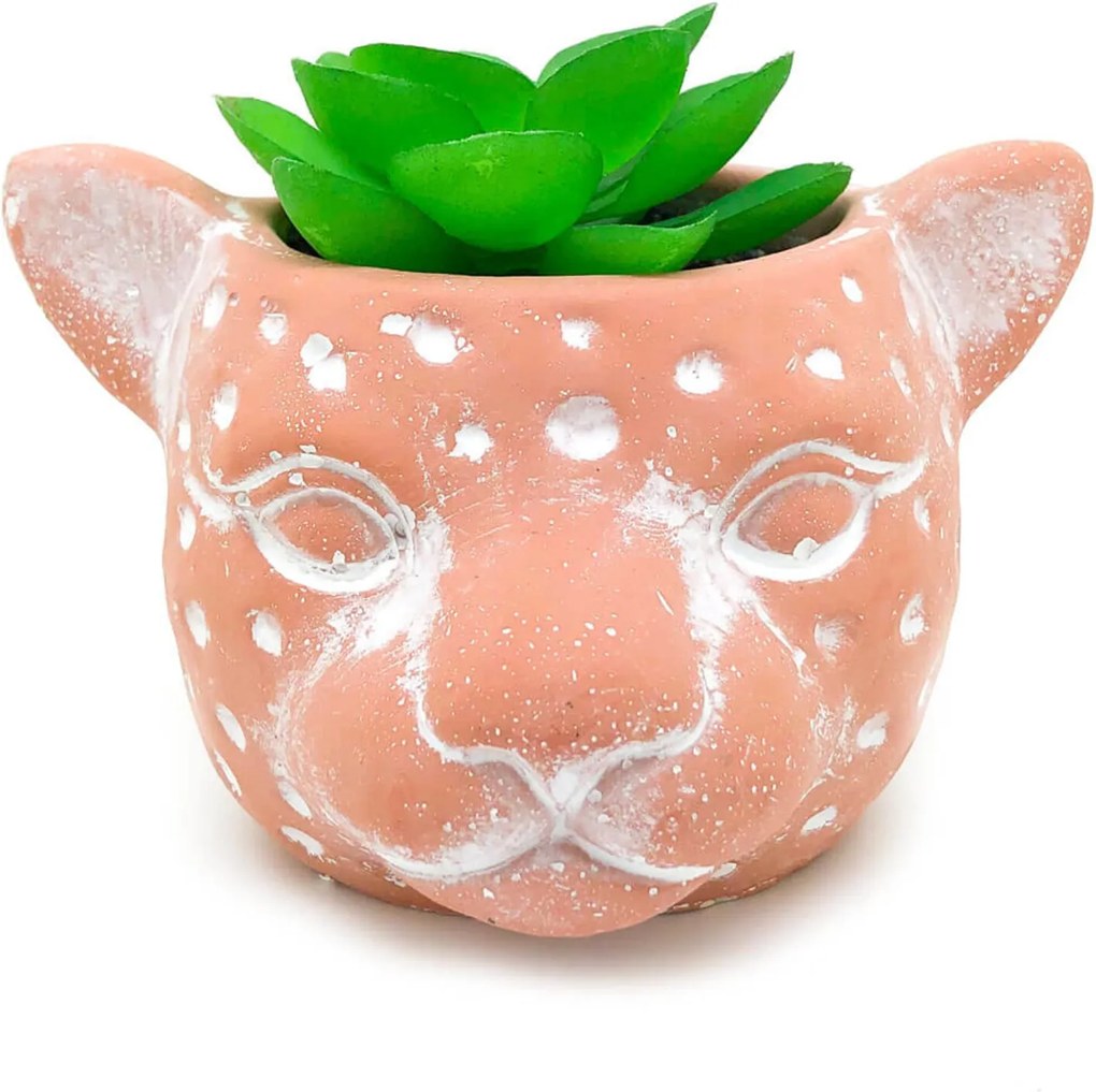 Vaso com Planta Cabeça Onça Barro - Pequeno