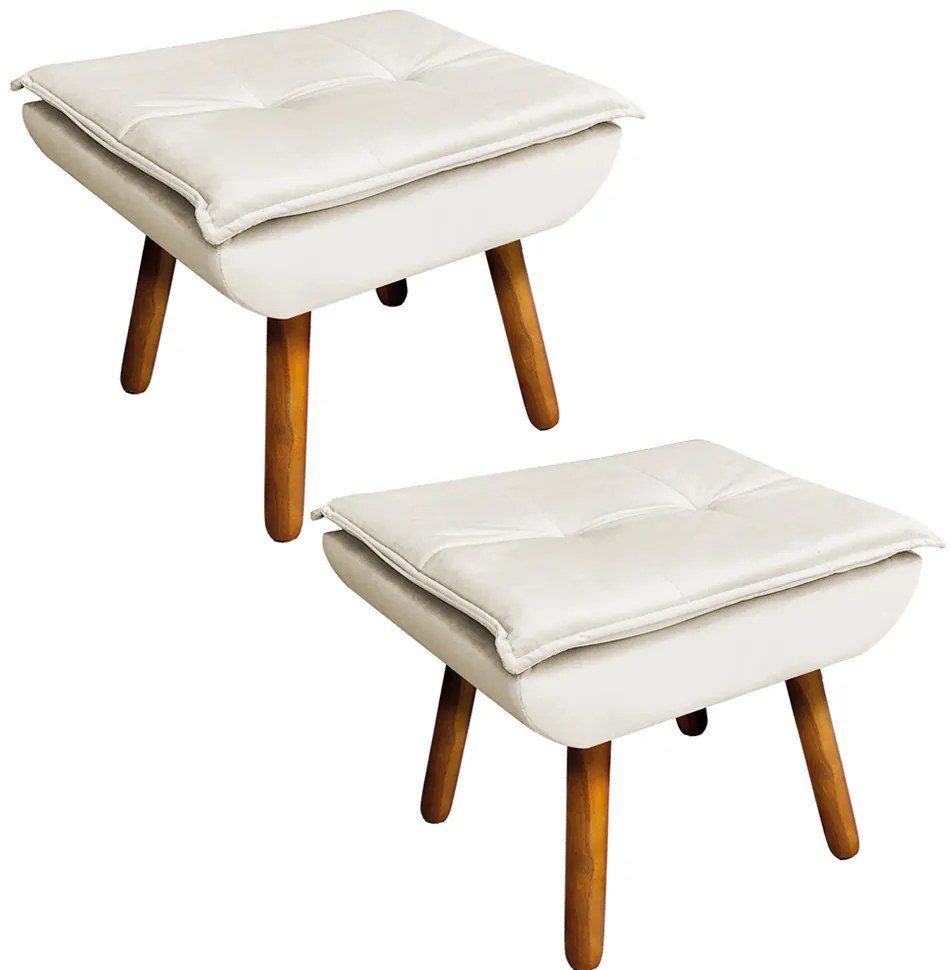 Puff Banqueta Decorativo Pé Palito Kit 2 Opala Veludo Bege D03 - D'Rossi