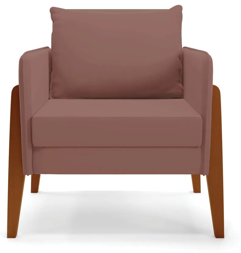 Kit 1 Sofá Namoradeira e 1 Poltrona Lana Veludo Rosê Base de Madeira - D'Rossi