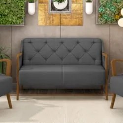 Poltrona Namoradeira 2 Lugares 135cm Capitonê Lapa Z32 Linho Cinza Esc
