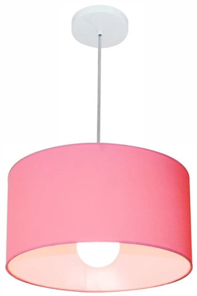 Lustre Pendente Cilíndrico Md-4146 Cúpula em Tecido 40x30cm Rosa Bebê - Bivolt