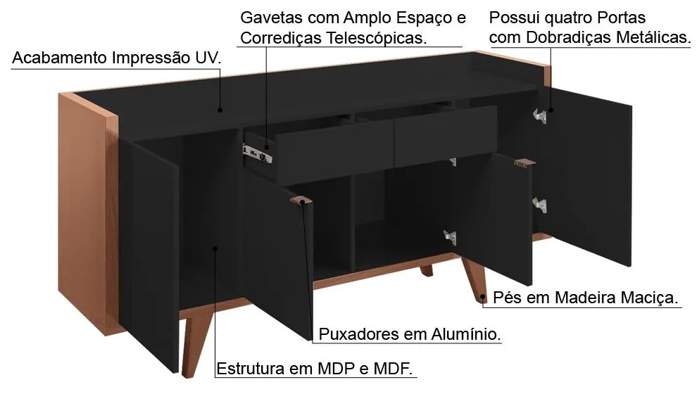 Buffet Balcão Decorativo Albani Sala de Jantar Preto/Nature G26 - Gran Belo