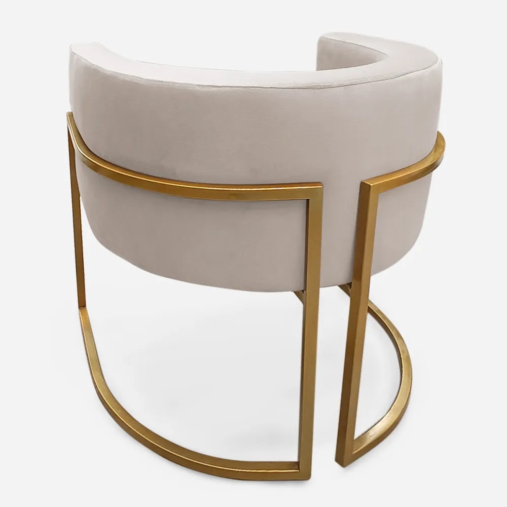 Poltrona Decorativa Base Metal Dourada Luna Veludo Bege - Sheep Estofados - Bege