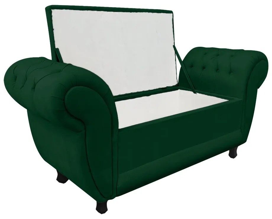 Recamier com Baú Grécia Namoradeira Calçadeira Suede Verde - D'Rossi