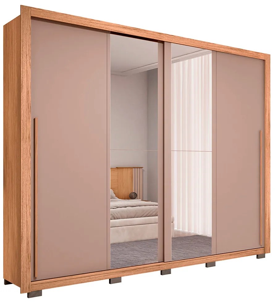 Guarda Roupa Lorian 245cm 2 Portas de Correr com Espelhos e 4 Gavetas em MDF Buriti/Fendi G11 - Gran Belo