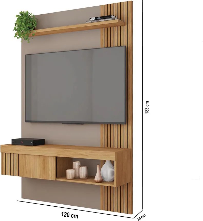 Painel TV 45 Pol 120cm Bancada Suspensa Ripado Luana Fendi/Buriti C01 - D'Rossi