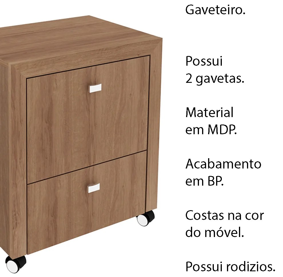 Gaveteiro para Escritório Home Office ME4112 MDP Amendoa G69 - Gran Belo