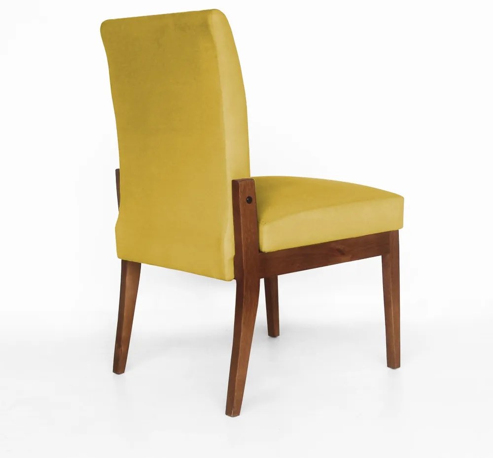 Cadeira De Jantar Aurora Base Madeira Maciça Estofada Suede Amarelo