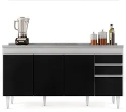 Balcão Gabinete com Pia Inox 160cm Arkansas Branco/Preto – Lumil