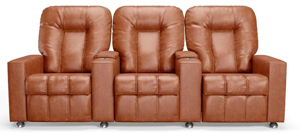 Poltrona do Papai Reclinável 3 Lugares Sala de Cinema Pequim Manual PU Camel G23 - Gran Belo