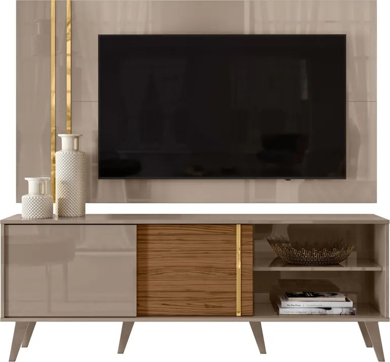 Painel TV 60 Pol 160cm com Rack Bancada para Sala Hylon M20 - D'Rossi - Fendi e Naturale