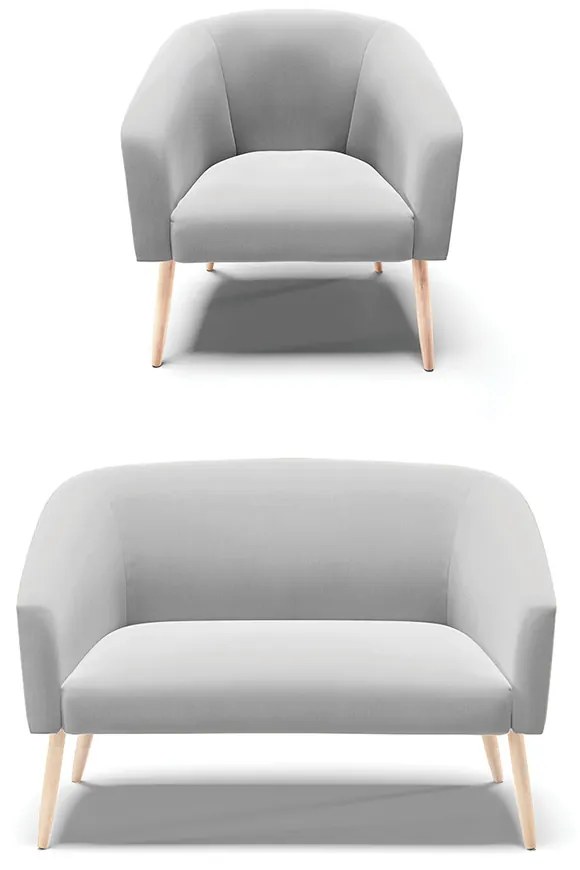 Sofá Namoradeira e Poltrona Pé Palito Natural Stella Suede Cinza D03 - D'Rossi