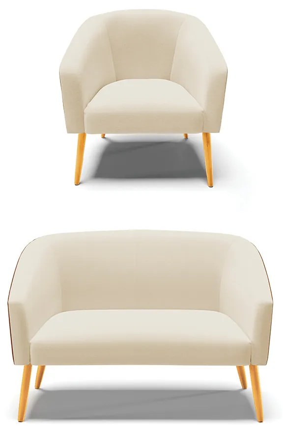 Sofá Namoradeira e Poltrona Pé Palito Castanho Stella Nozes/Linho Bege D03 - D'Rossi