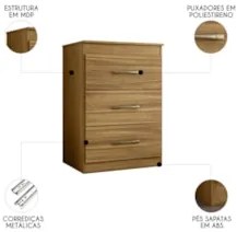 Cômoda Para Quarto 61cm Com 3 Gavetas Nida Freijó Z17        - Mpozena