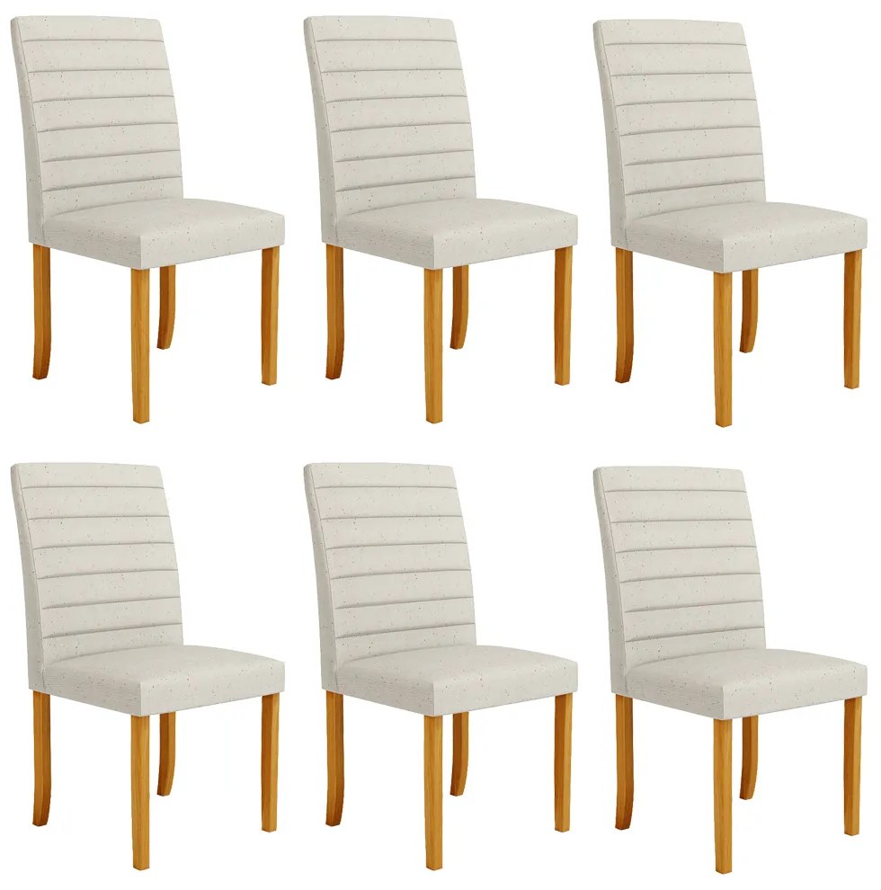 Kit 6 Cadeiras de Sala de Jantar Estofadas Veiga Madeira Maciça Linho Off White G78 - Gran Belo