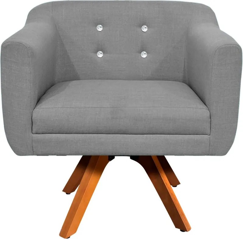 Kit 01 Namoradeira e 02 Poltronas Giratória Julia Linho com Strass Base Madeira MM30 D01 - D'Rossi  - Cinza A26