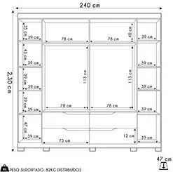 Guarda Roupa Casal 6 Portas Com Espelho 240cm Doble Nature/Titanium -