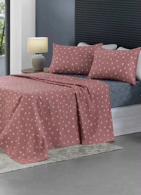 Jogo de Cama 150 Fios Rosa Queen 4 Peças