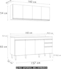 Armário Cozinha e Balcão Com Tampo 160cm Arkansas Castanho  - Lumil