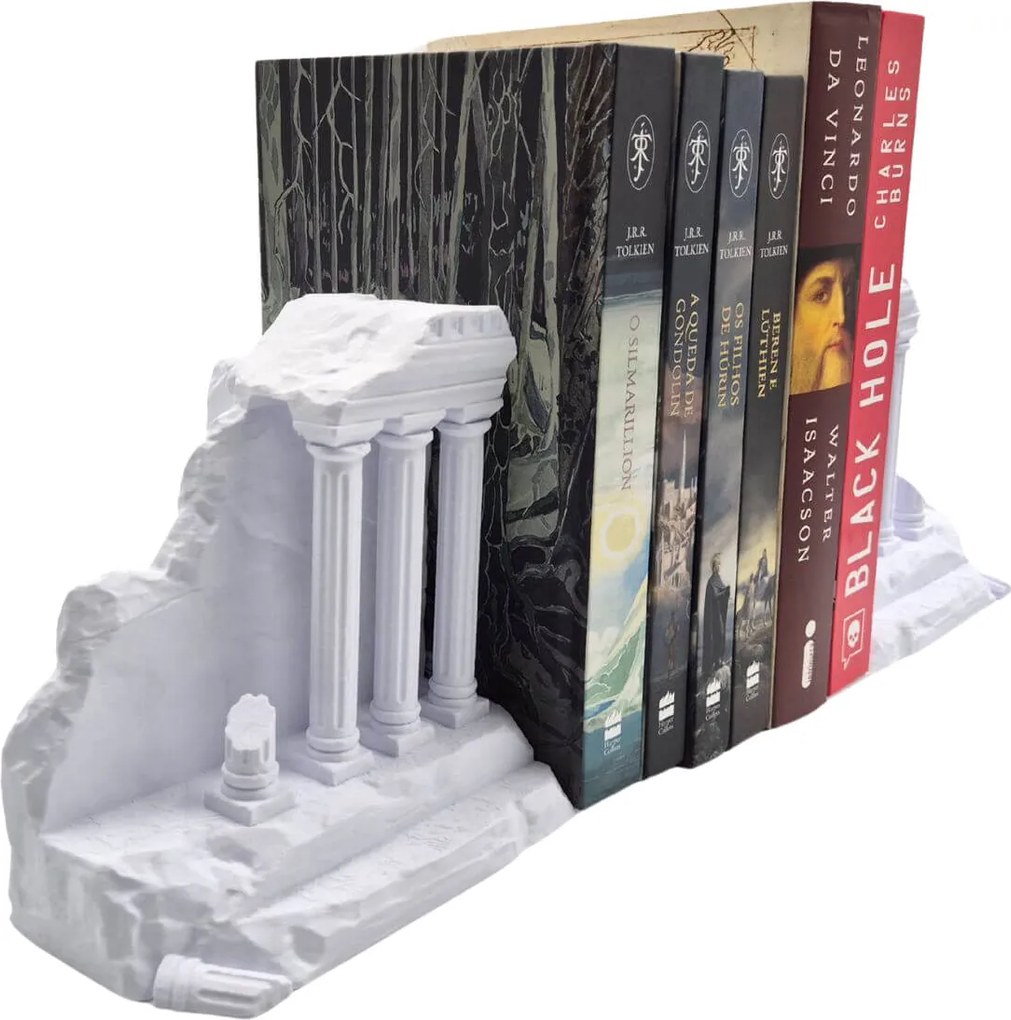 Aparador de Livros Ruínas Gregas - 2 Cores Prata ou Branco - Branco - 2 Peças