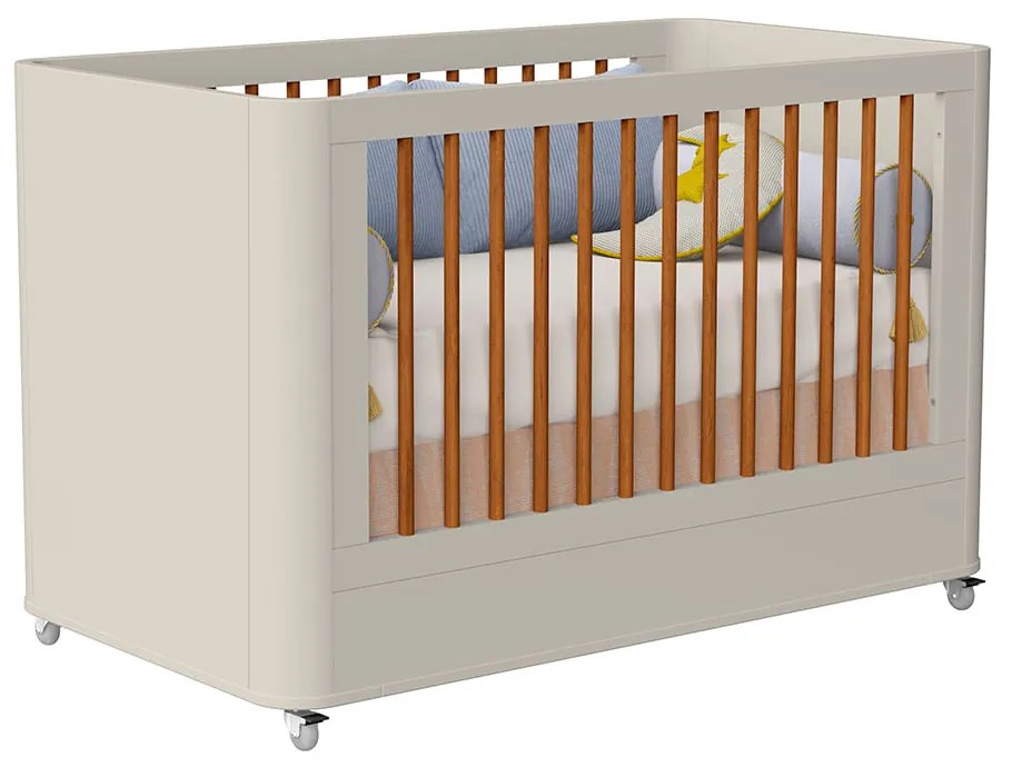 Berço Mini Cama Boom Plus 2 em 1 com Rodízios - Areia Fosco - Berço Mini Cama Boom Plus com Rodízios - Areia Fosco