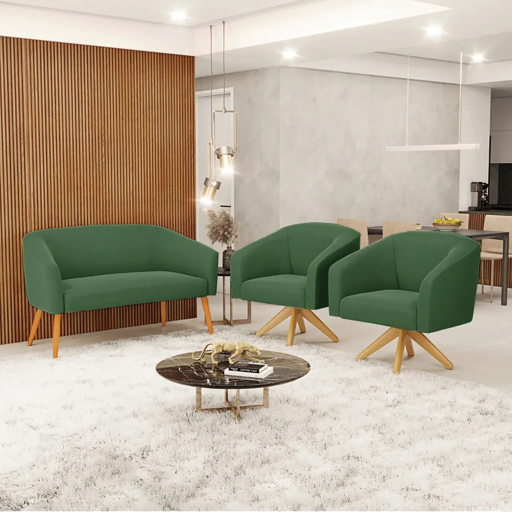Namoradeira e 2 Poltronas Giratória MA30 Stella Suede D03 - D'Rossi - Verde