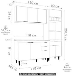 Armário de Cozinha Com Tampo CP02 180cm Pérola Branco Z34 - Mpozen