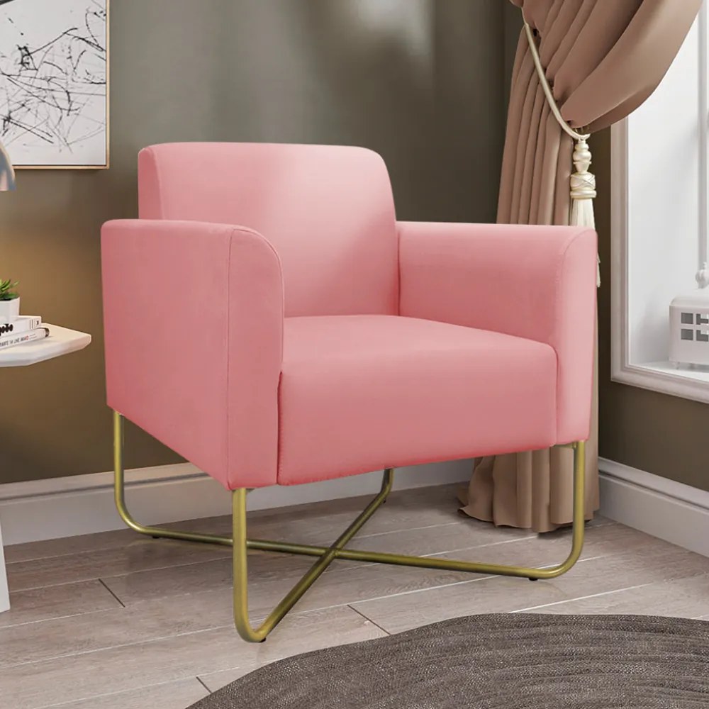 Kit 2 Poltronas Decorativas Isabella Base X Suede Rosê/Dourado G19 - Gran Belo