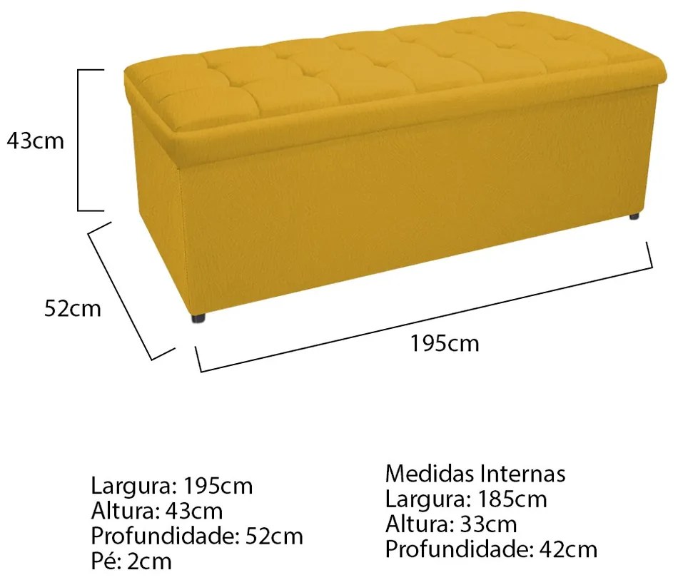 Calçadeira Copenhague 195 cm King Size Suede Amarelo - ADJ Decor