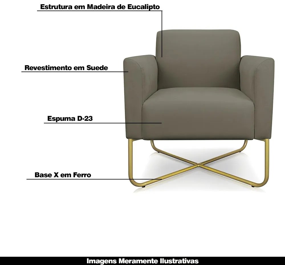Kit 2 Poltronas Decorativas Isabella Base X Suede Nude/Dourado G19 - Gran Belo