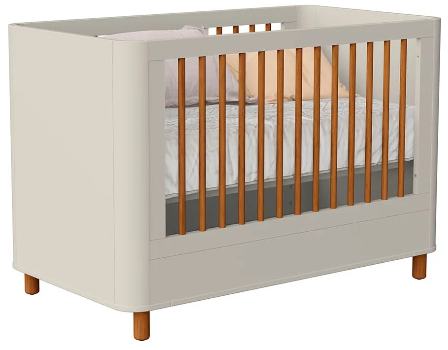 Berço Mini Cama Curvo Boom Plus 2 em 1 com Pés Nordic - Areia Fosco - Berço Mini Cama Curvo Boom Plus com Pés Nordic - Areia Fosco