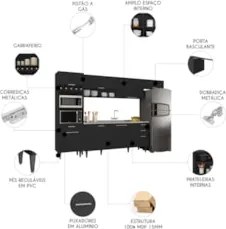 Armário de Cozinha CP04 Com Pia 180cm Pérola Z34 Preto      - Mpozenat