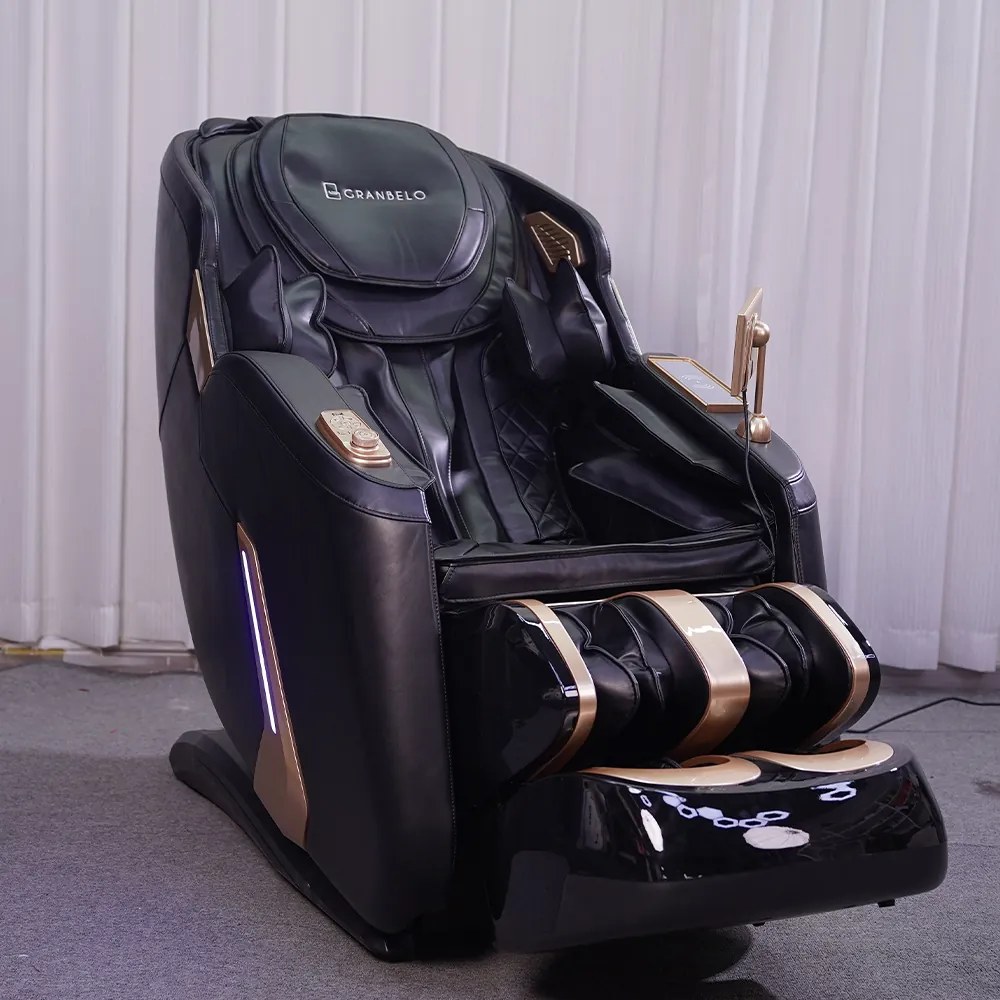 Poltrona Elétrica 3D Stark Bivolt Reclinação Gravidade Zero com Massagem Aquecimento Controle LCD Touch PU Preto G94 - Gran Belo