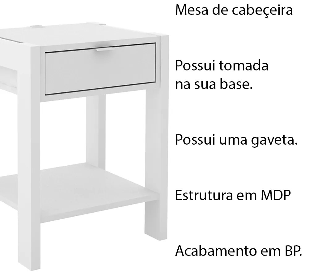 Mesa de Cabeçeira para Quarto Decorativa AZ1016 MDP Branco/Branco G69 - Gran Belo