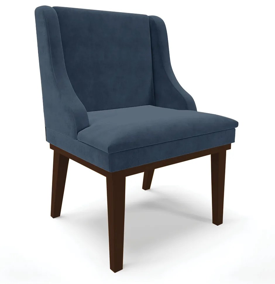 Cadeira de Jantar Liz Suede Base Fixa Madeira Tabaco D03 - D'Rossi - Azul Marinho