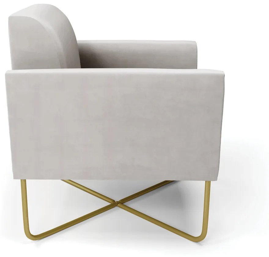 Kit 2 Poltronas Base X Industrial Dourado Marisa Veludo  D03 - D'Rossi - Cinza