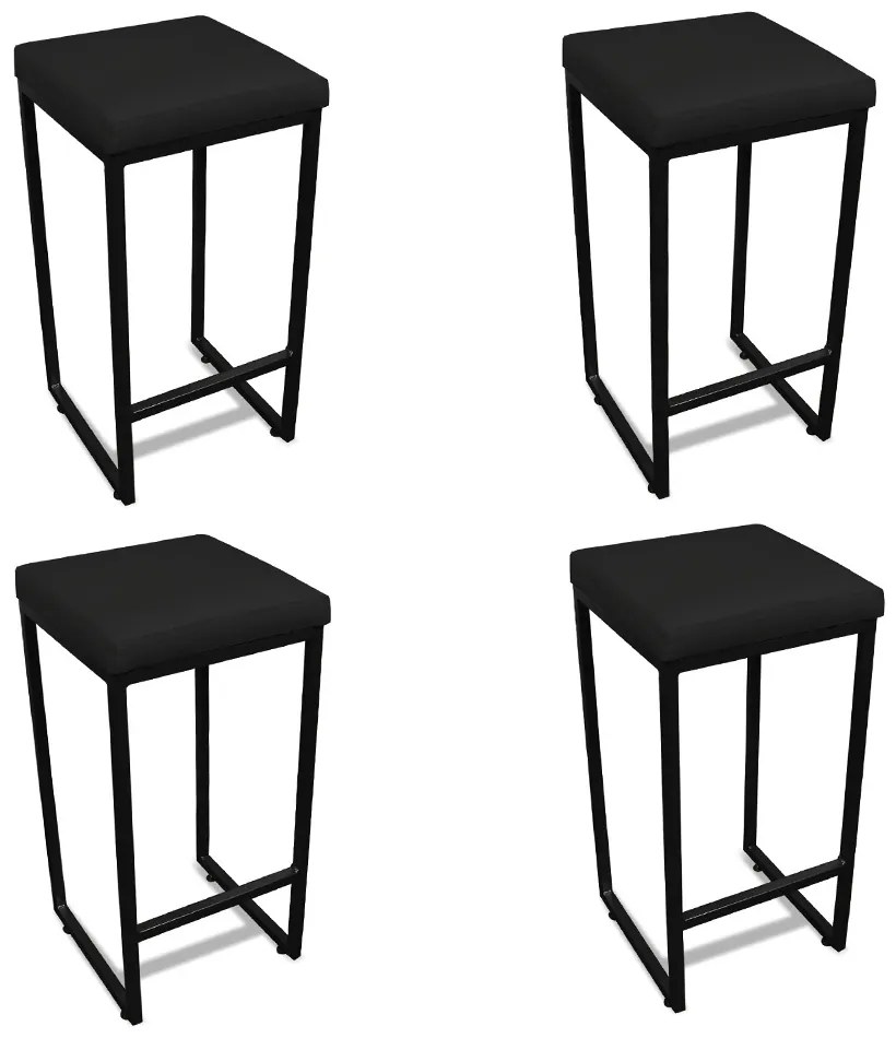 Banqueta Alta para Cozinha Industrial Kit 4 Nick Preto e Sintético D03 - D'Rossi - Preto