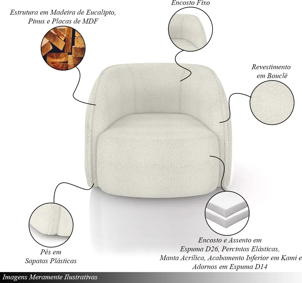 Poltrona Decorativa Sala de Estar Clarke Bouclê OffWhite G45 - Gran Belo