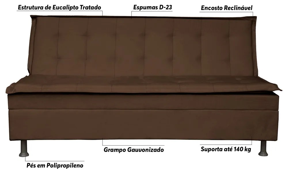 Sofá Cama Decorativo 2 Lugares Encosto Reclinável 190cm Impala Suede Marrom G23 - Gran Belo