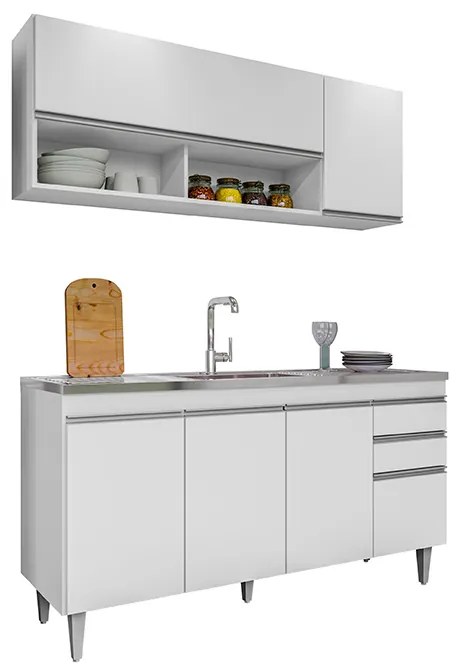 Conjunto Balcão de Cozinha para Pia Aéreo Dodoma MDP/BP Branco G96 - Gran Belo