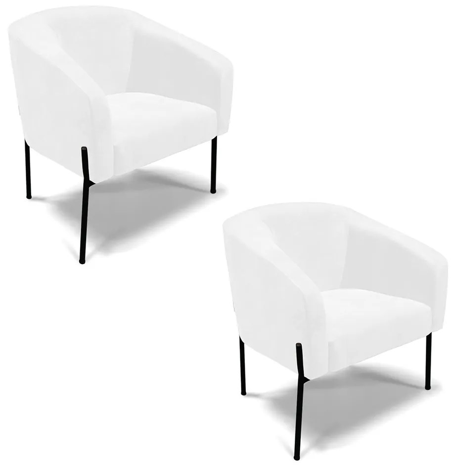 Poltrona Sala Decorativa Pé de Ferro Preto Kit 2 Stella Sintético PU D03 - D'Rossi - Branco