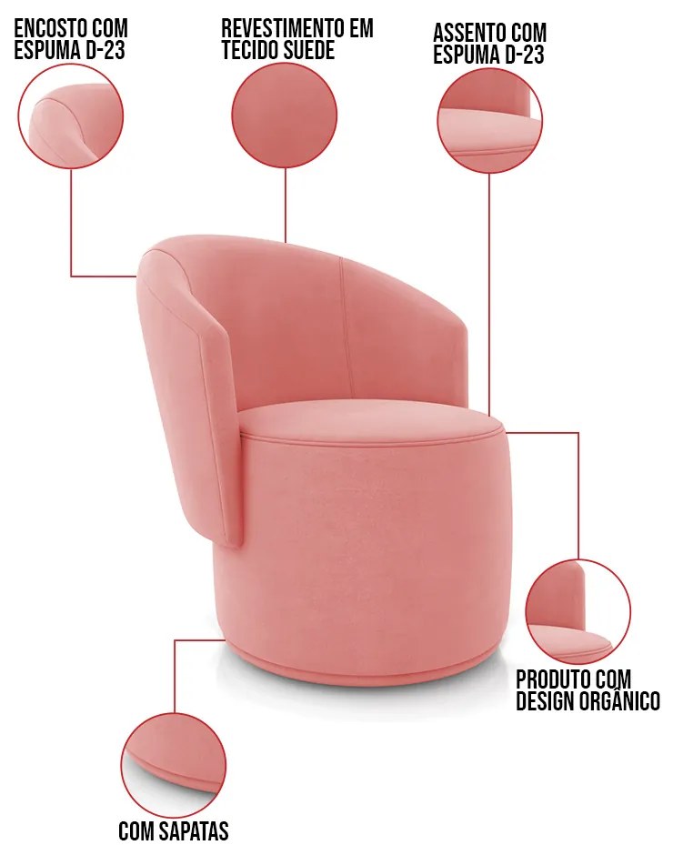 Sofá Namoradeira com Poltrona e Puff Orgânico Sala Malu Suede M11 - D'Rossi - Rose