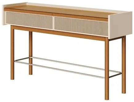 Aparador Abrace Cor Off White Com Nature Tela Sintética 2 Gavetas 140cm - 79425 Sun House