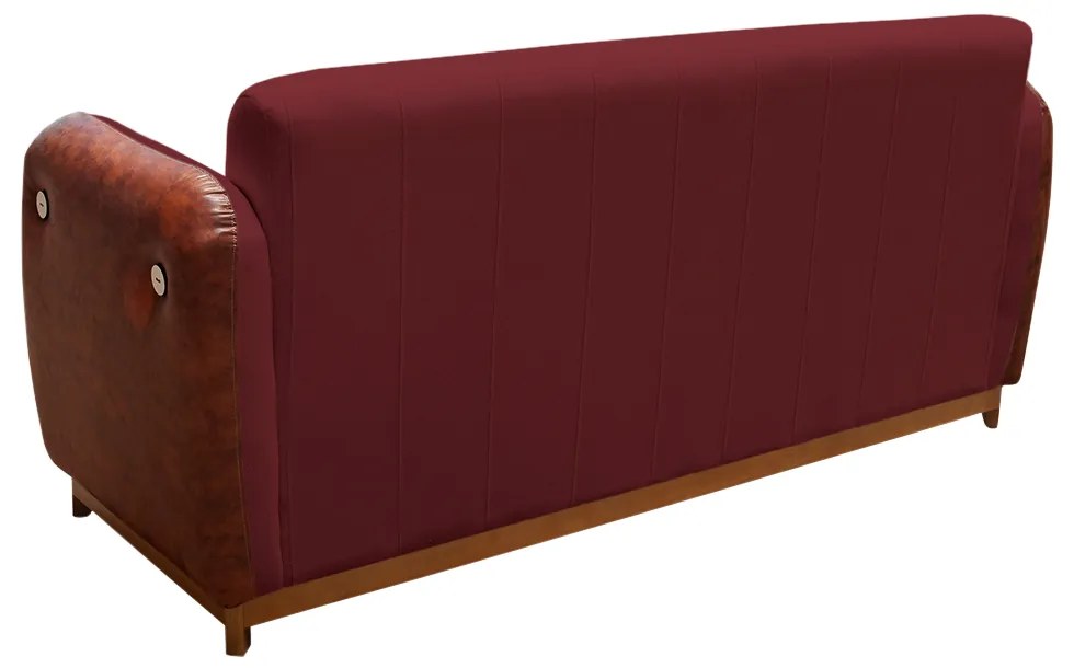Sofá 3 Lugares Liverpool 1,90 m Compose Corino Ocre/Bordô C/ Botão - Decorar Estofados