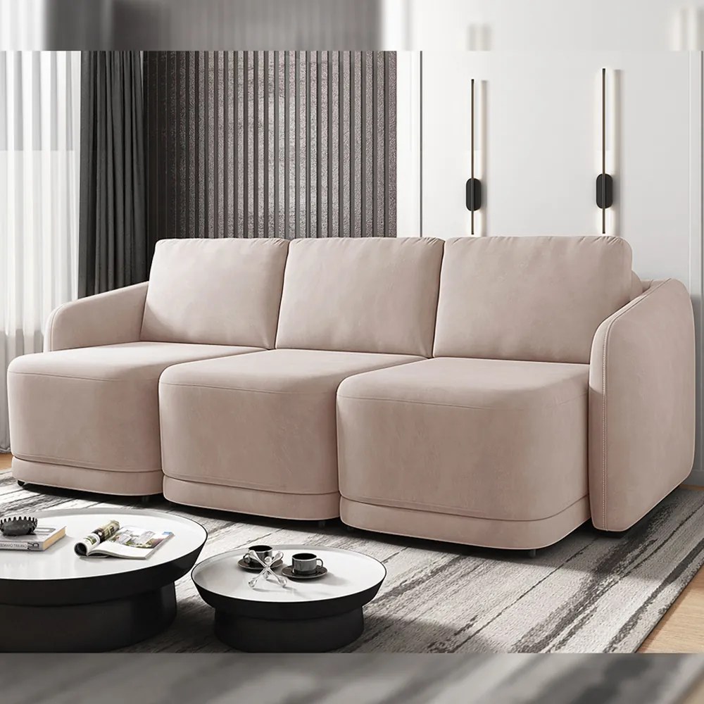 Sofá Cama Modulado Retrátil e Reclinável Decorativo Varsóvia 246cm Veludo Rosê G33 - Gran Belo