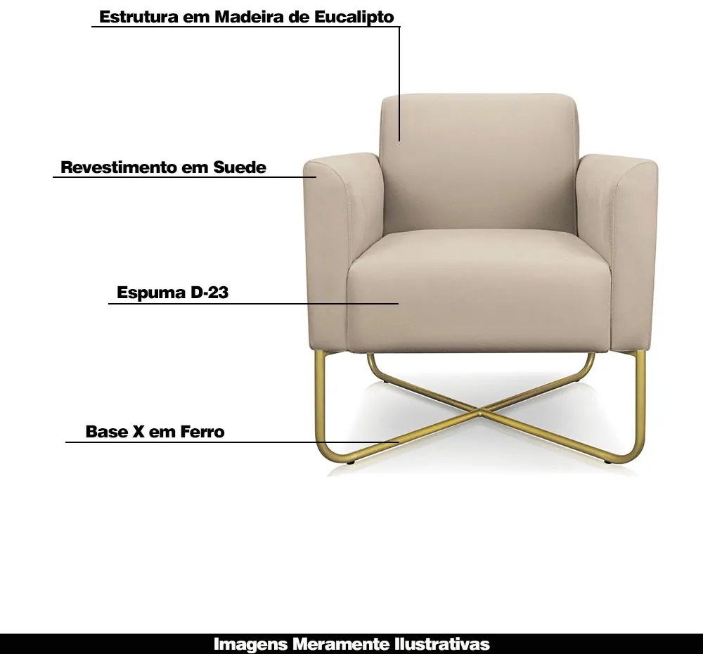 Kit 2 Poltronas Decorativas Isabella Base X Suede Bege/Dourado G19 - Gran Belo