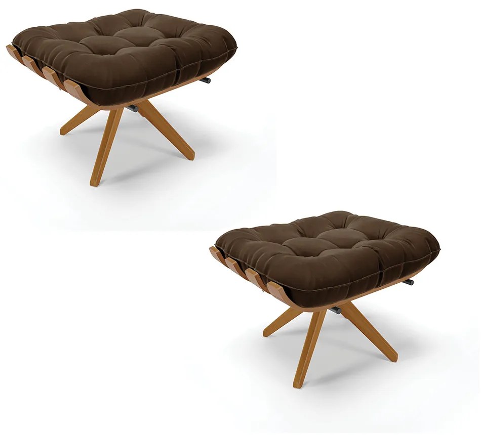 Kit 02 Puffs Giratório Costela Suede Base Madeira MA30 - D'Rossi - Marrom